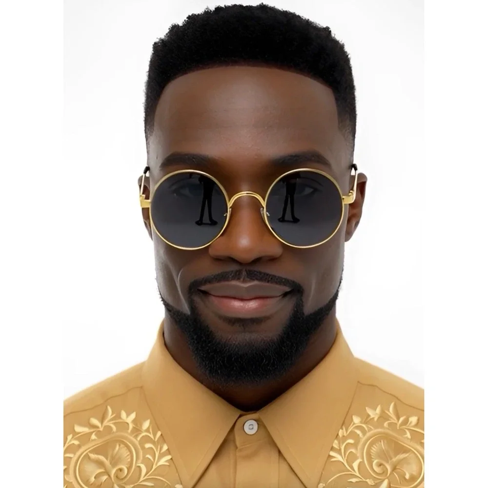 Round Steampunk Sunglasses Men's Gold‎ Frame Designer Fashion Shades Hip Hop New
